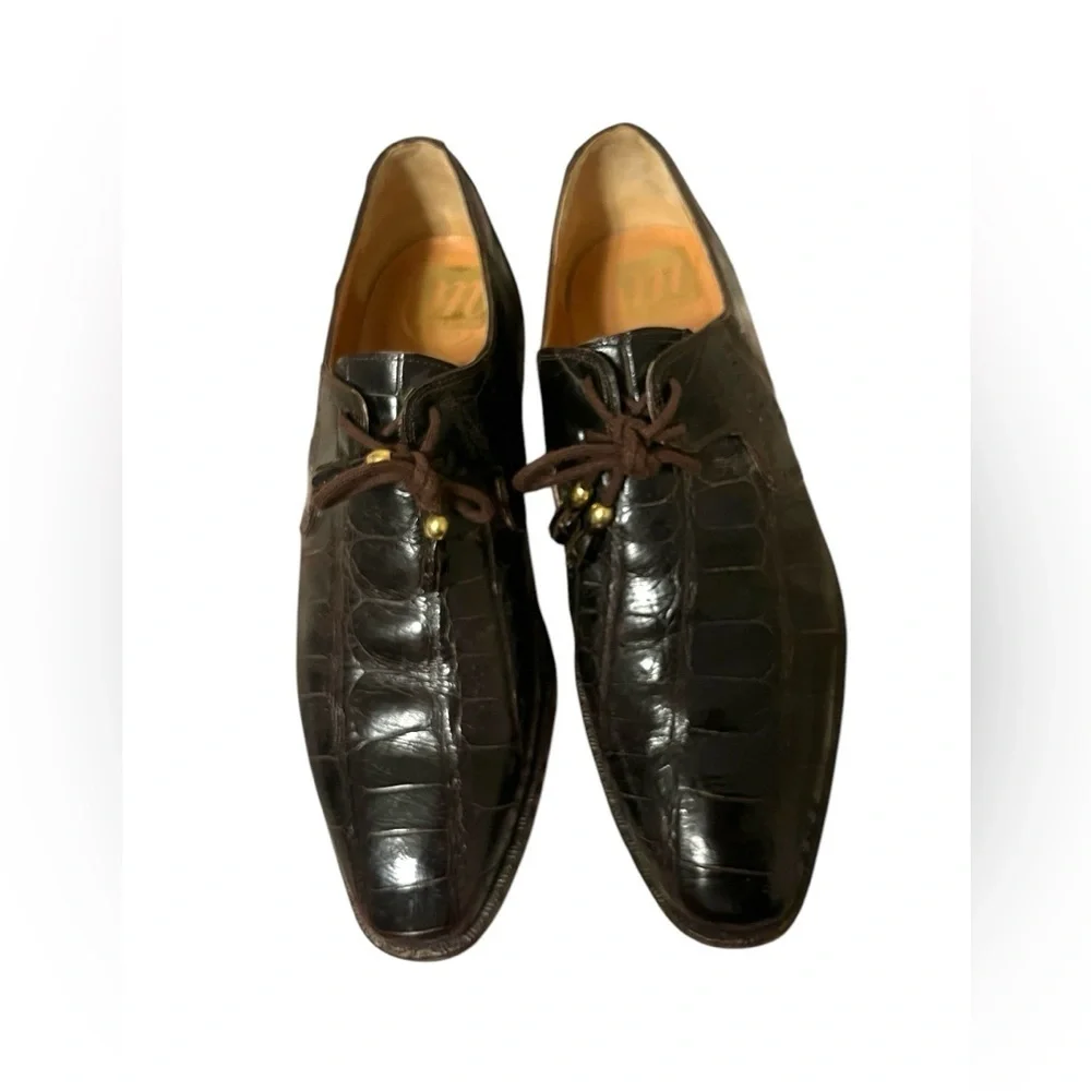 Mauri Alligator Skin Lace-Up Dark Brown Oxford Shoes US 9 Handmade Italy